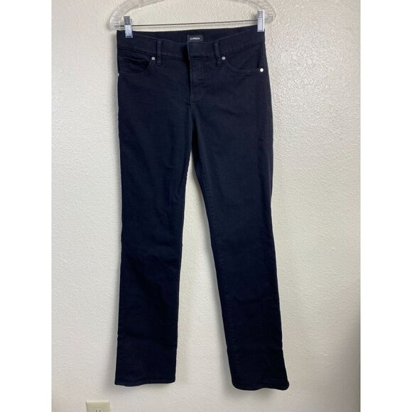 Express Black Editor Boot Low Rise Black Jean Women 2 Stretch Western Cowboy Y2K - Picture 1 of 14